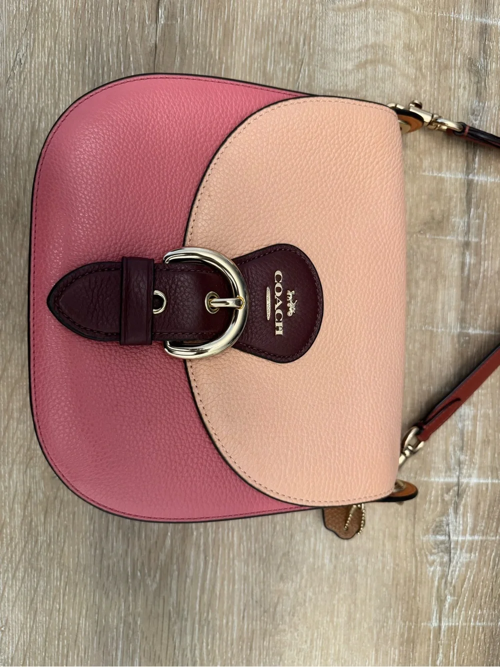 Coach Colorblock Pebbled Leather Saddle Crossbody - Blush, Rose & Burgundy